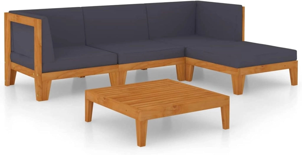 Set di mobili da giardino e cuscini, set da giardino, mobili da giardino, mobili da giardino, set da giardino, divano da giardino, terrazza, 5 pezzi in legno massello di acacia