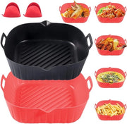 Piatto in silicone per Airfryer 22 cm - Mat di cottura antiaderente riciclabile - Accessori da cucina - Rosso e Nero