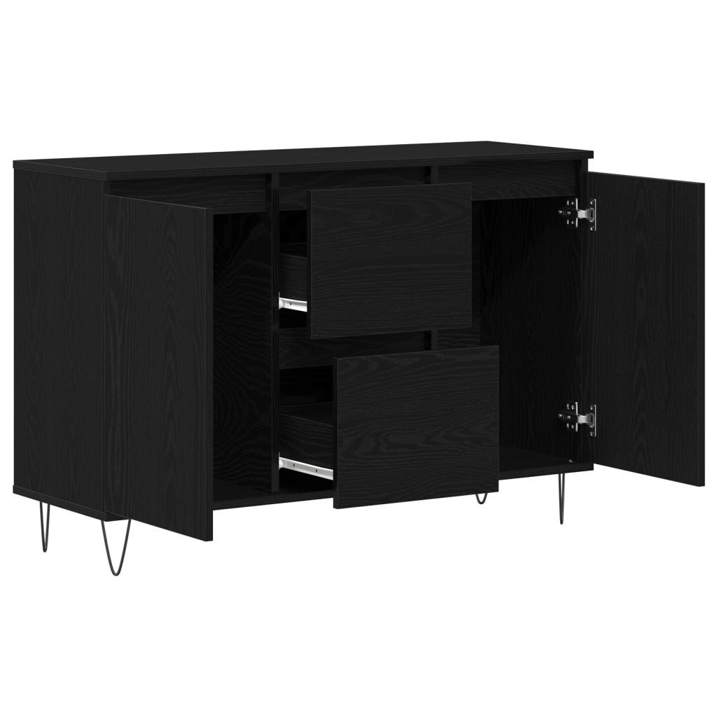 Sideboard Nero Rovere 101,5x35x70 cm Legno ingegnerizzato
