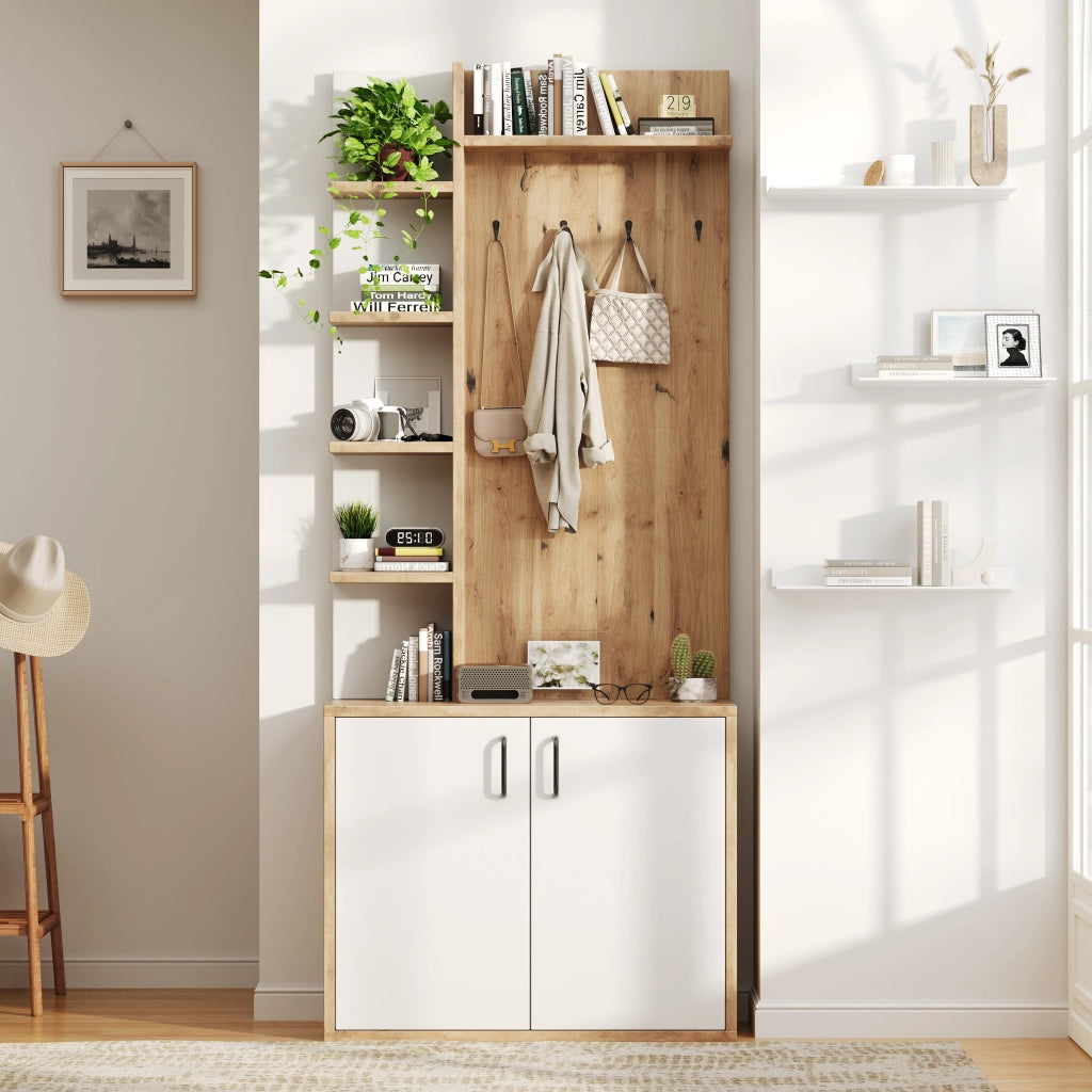 OKWISH Mobile da Ingresso con 2 Ante e 6 Vani Aperti, Scarpiera Salvaspazio, in Pannello di Particelle, 75 x 33 x 180 cm