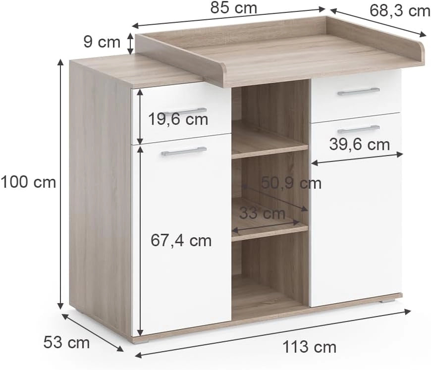 Fasciatoio Leonie, Sonoma, 113 x 109 cm, con fasciatoio rimovibile per l'utilizzo come cassettiera