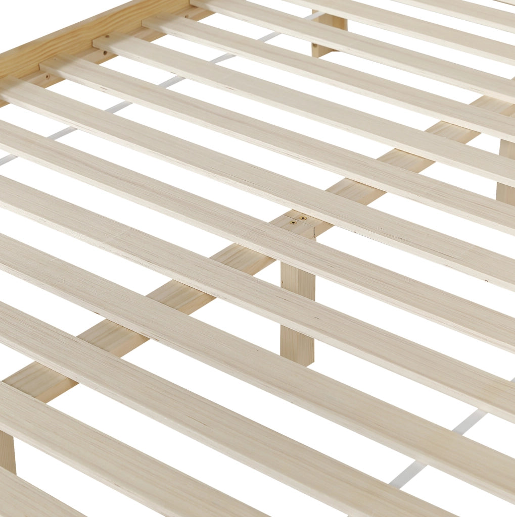 Letto in legno 140x200 cm con testiera e pediera a griglia; colore naturale e beige