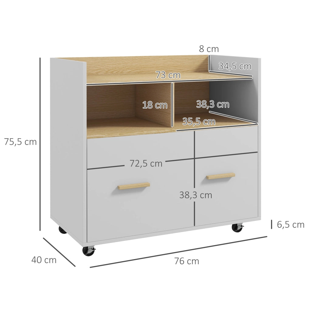 Armadio Archivador con Ruedas e Ante Scorrevoli ¨C zephmum ¨C Bianco e Rovere 76x40x75.5 cm