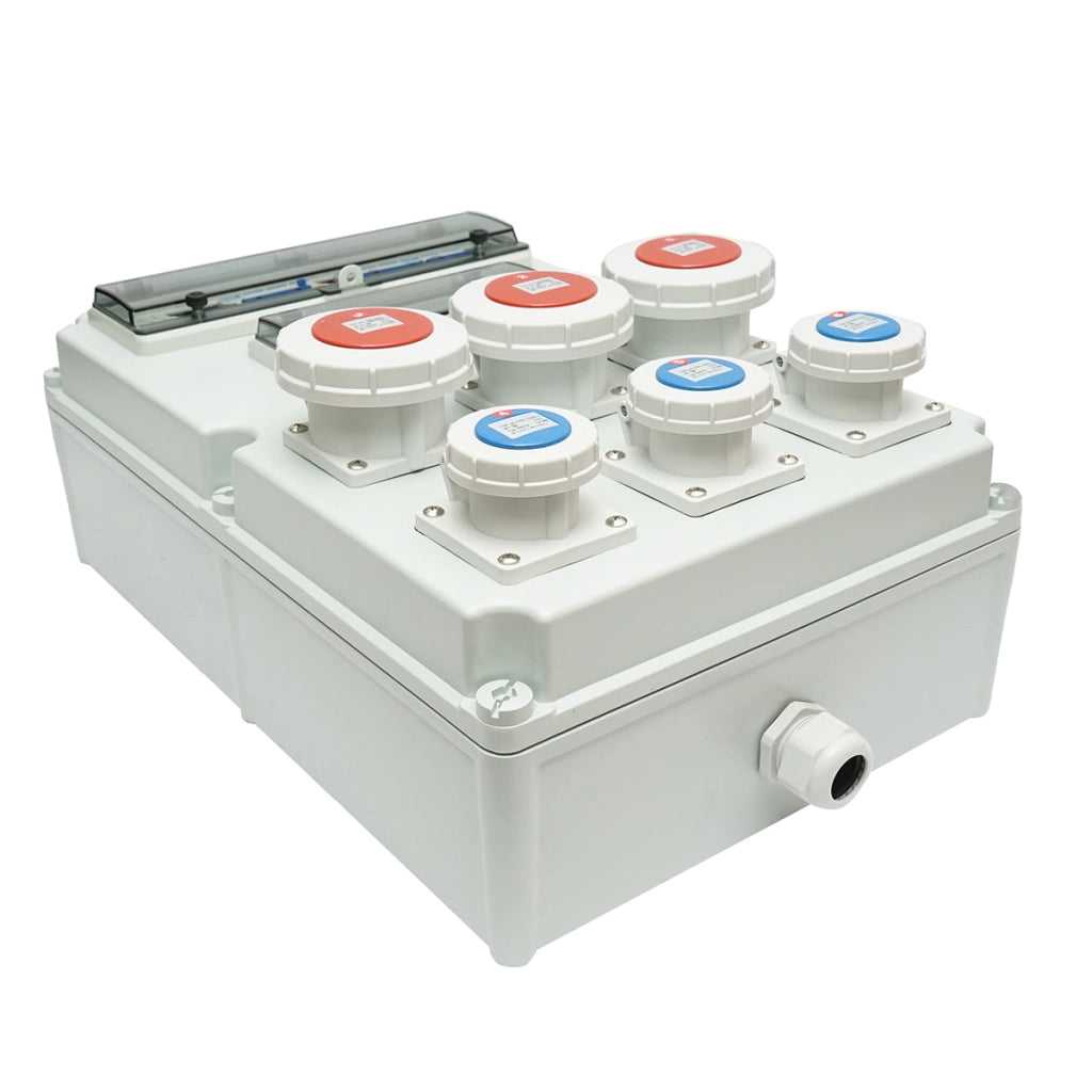 Pannello gruppo prese per organizzazione cantiere 3x415V/32A, 3x250V/16A, 10 moduli, 540x360x180mm IP67 SUNTREE