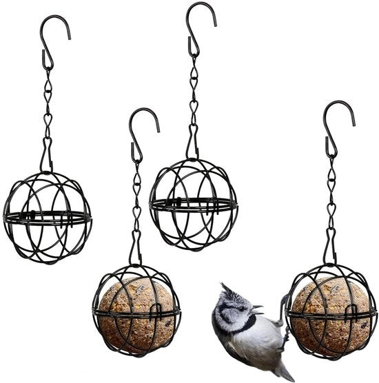 Pacchetto da 4 pezzi di Ospitatore per palline di suet, supporto per uccelli metallico appeso con uncino a forma di S, cassetto per palline di suet per moffette, merli