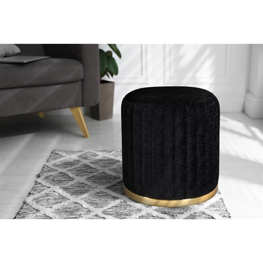 Pouf Doric in Velluto Nero con Base Dorata