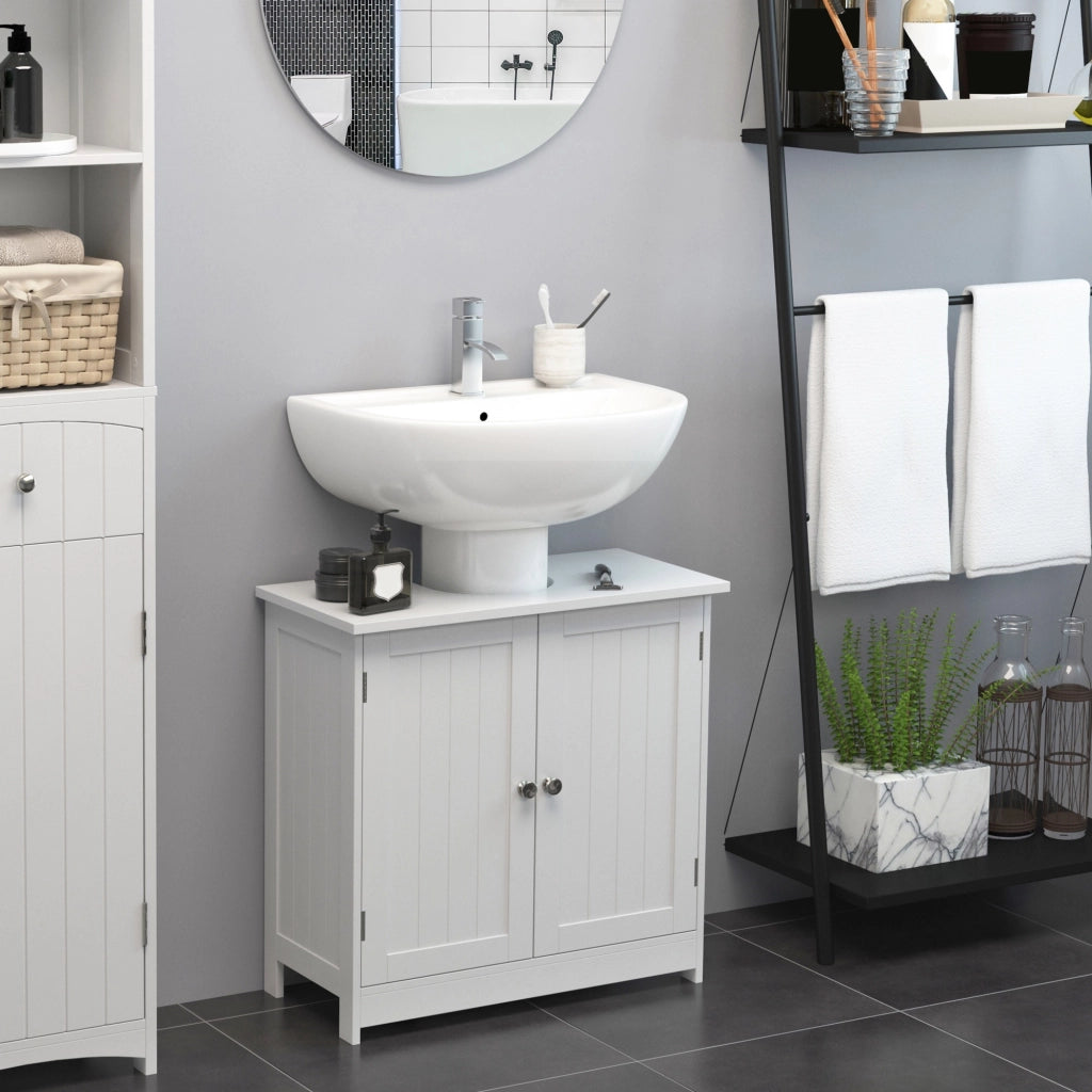 Easycomfort Amardietto Sottolavabo in MDF, Mobiletto Sottolavello Bianco per Bagno Con 2 Ante (60x30x60cm)