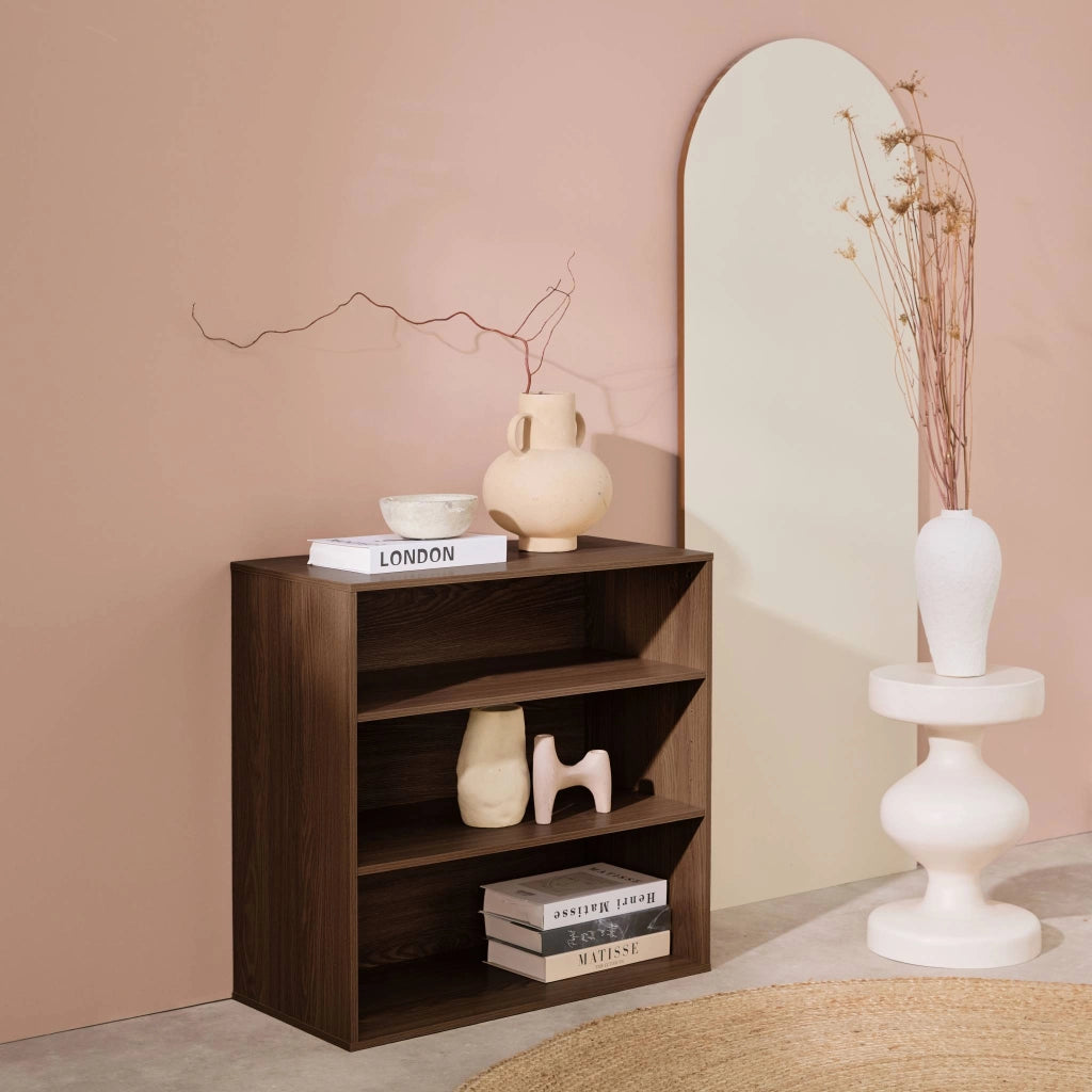 Libreria, modulo di stoccaggio in legno 2 mensole, noce