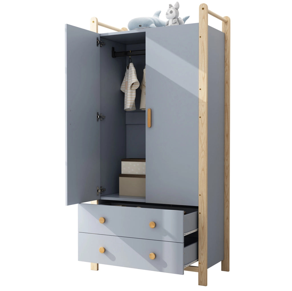 Guardaroba con scaffale blu e naturale in legno, 180,5 cm