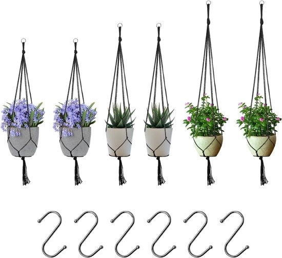 6 pezzi di pendenti per piante in tessuto con cavi in metallo - vaso da fiori appeso per interni ed esterni - nero