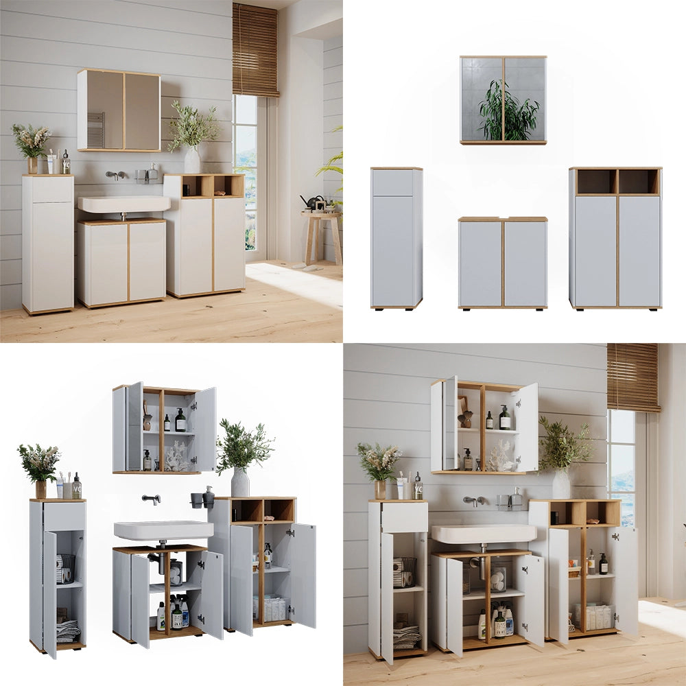 Vicco Set mobili bagno Bianco/Artisan 4 parti con due cabinet midi