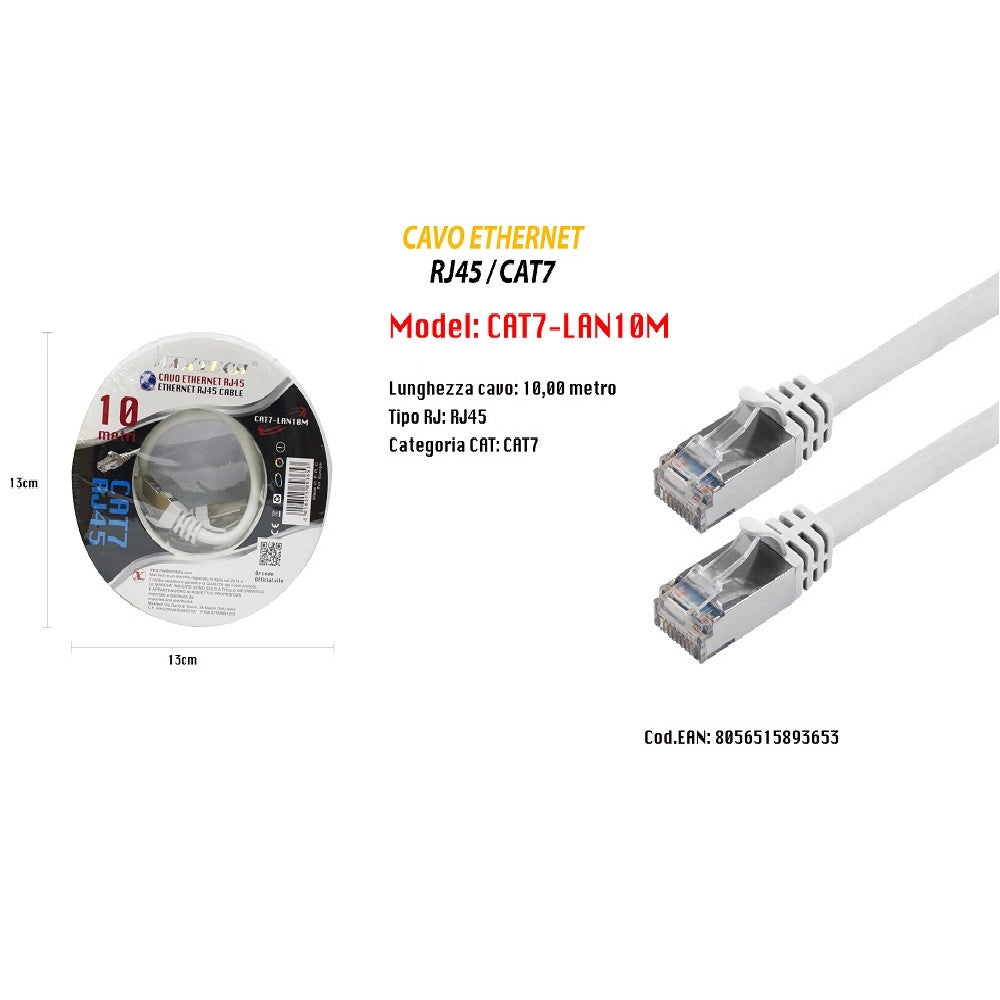 Trade Shop - Cavo Di Rete Cat 7 Lan Ethernet 10 Metri Cavetto Patch Maxtech Cat7-lan10m -