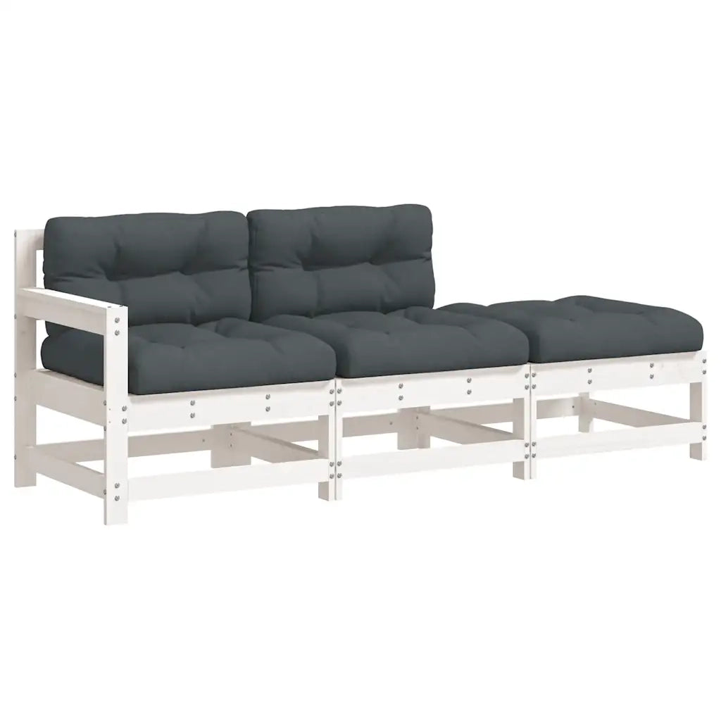 Salotto da Giardino-Set Divani da Giardino 3pz con Cuscini in Legno Massello Bianco