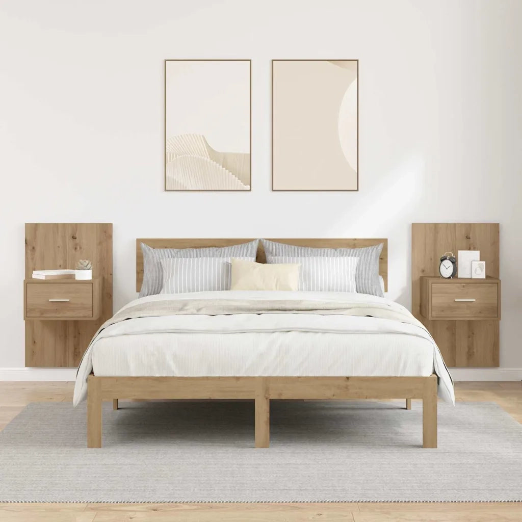 Set di 2 Comodini | Armadio da Notte | Mobiletto da notte Rovere artigianale 50 x 32,5 x 80cm