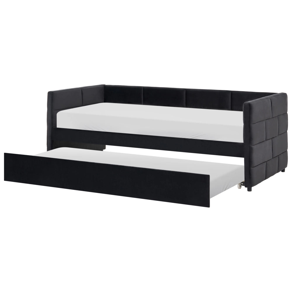 Letto singolo con secondo letto a scomparsa in velluto nero 90 x 200 cm camera da letto cameretta