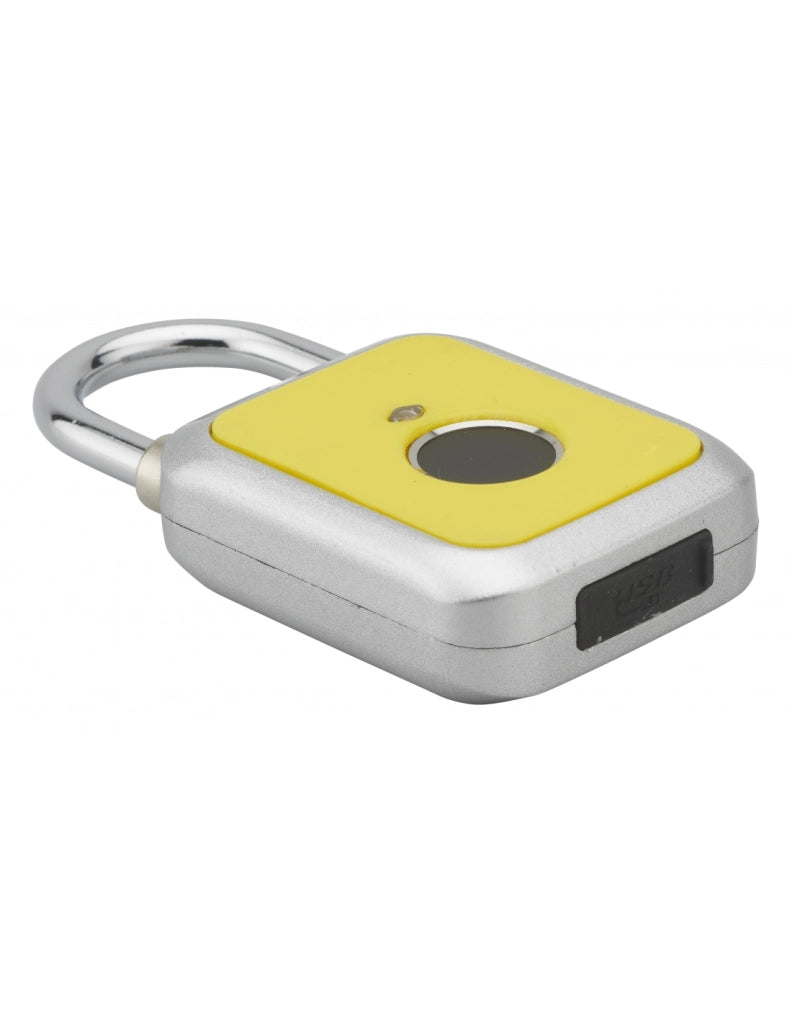 Lucchetto biometrico a impronta digitale, da esterno, arco in acciaio, 45 mm, giallo – THIRARD