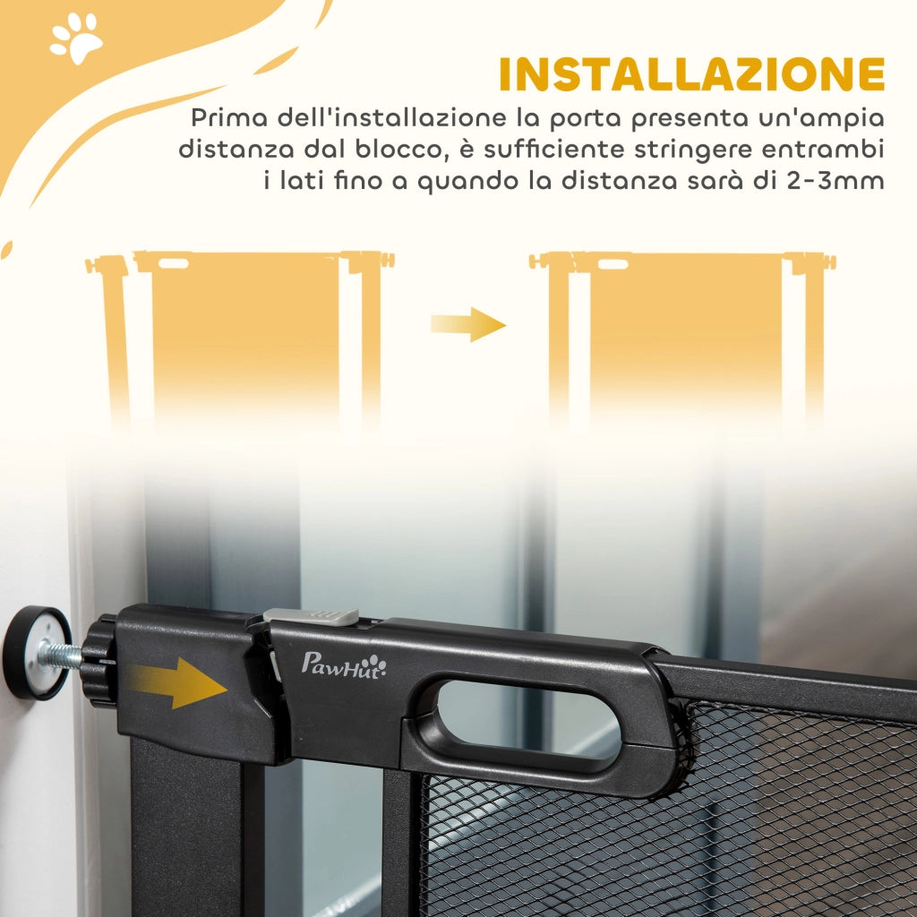 Cancellino per Cani Estensibile a Pressione 75-82x76 cm con Chiusura Automatica in Acciaio e ABS Nero