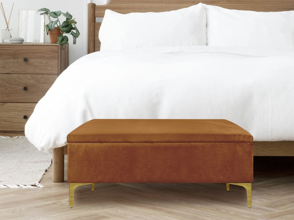 Pouf Panca Imbottita Divanetto In Velluto Contenitore PortaOggetti Panca Sgabello A Pie Di Letto Con Gambe In Metallo Dorato Cassapanca Ingresso Legno Massello Panchina  - Ruggine