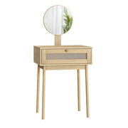 Toeletta con cassetti e specchio; per camera da letto; in MDF e vetro; rovere