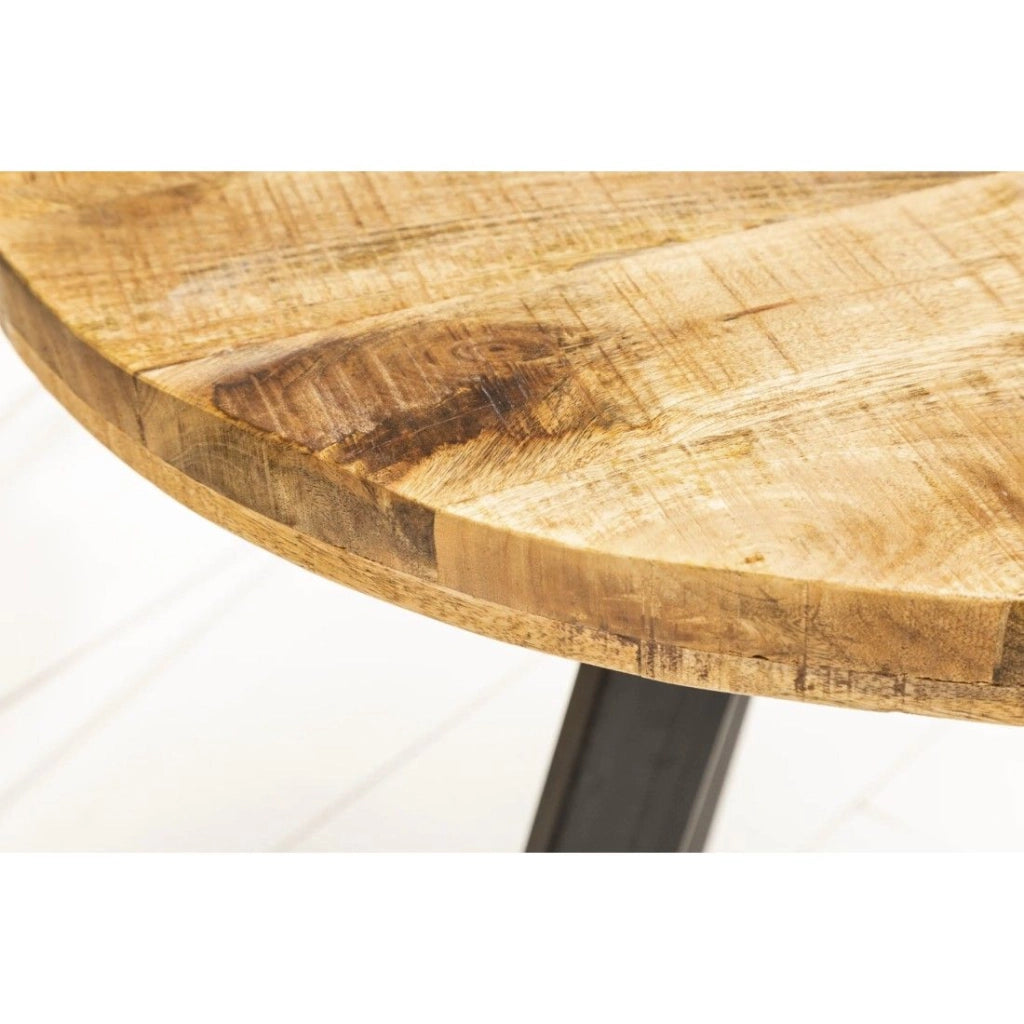 Tavolo da pranzo LODEN 80 cm – Piano rotondo in legno massello di mango e struttura in metallo nero
