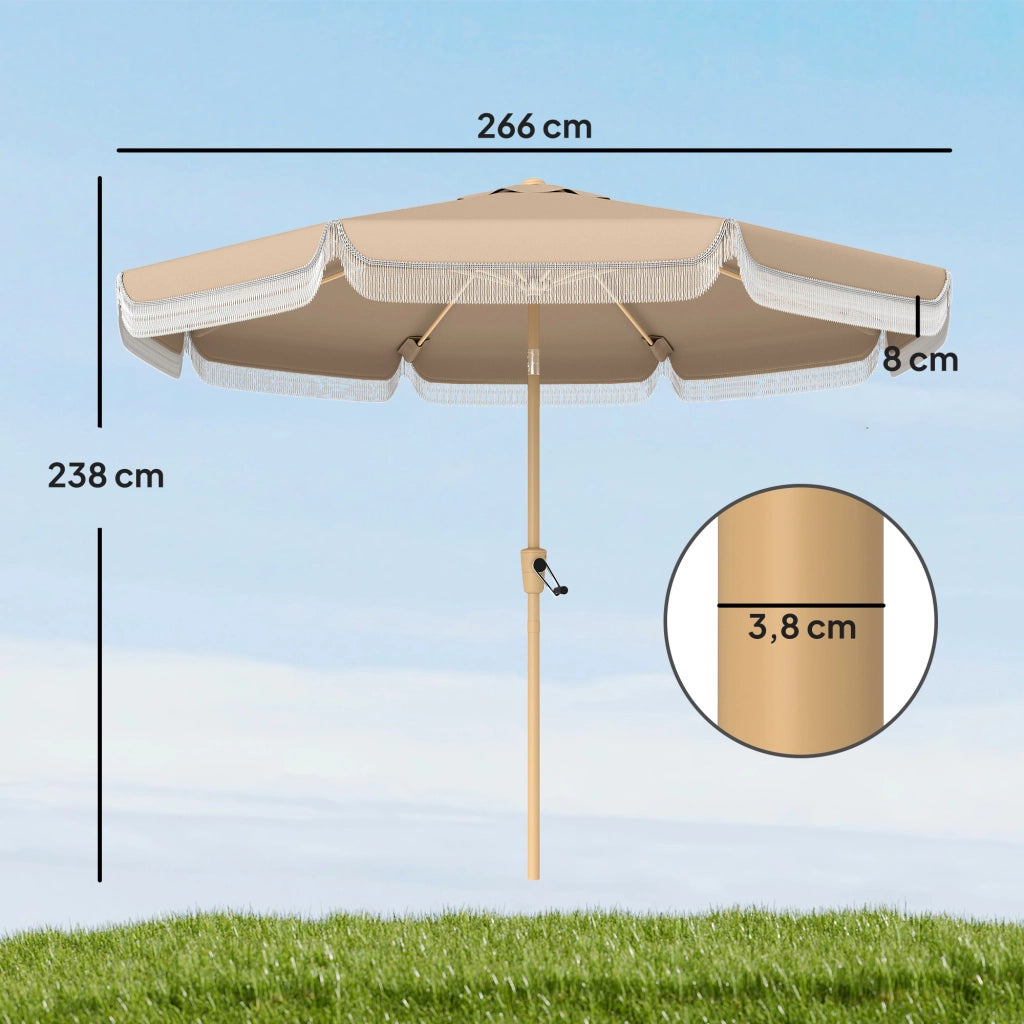 Ombrellone da Giardino con Tenda a Frange e Manovella ¨C zephmum ¨C Beige ?266x238 cm