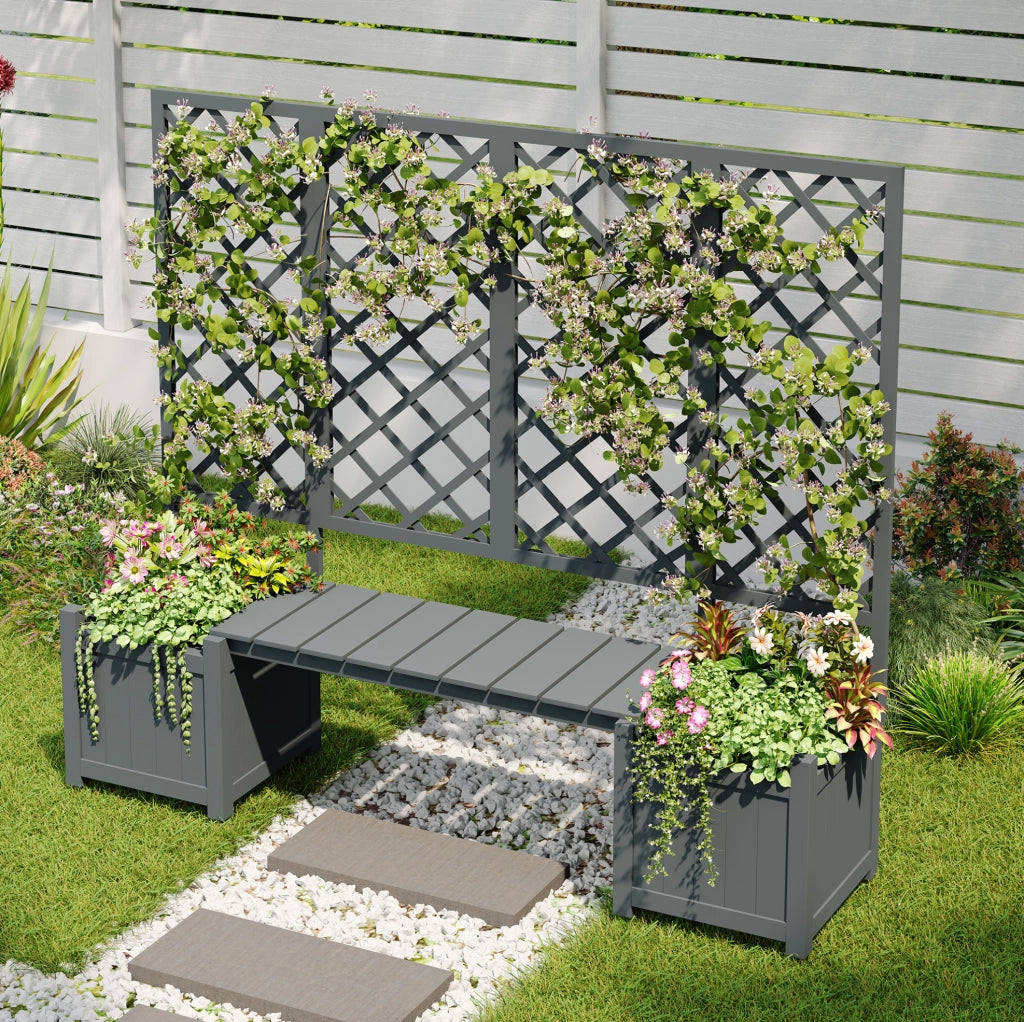 Fioriera con grigliato 169x145x42 cm con seduta in legno grigio