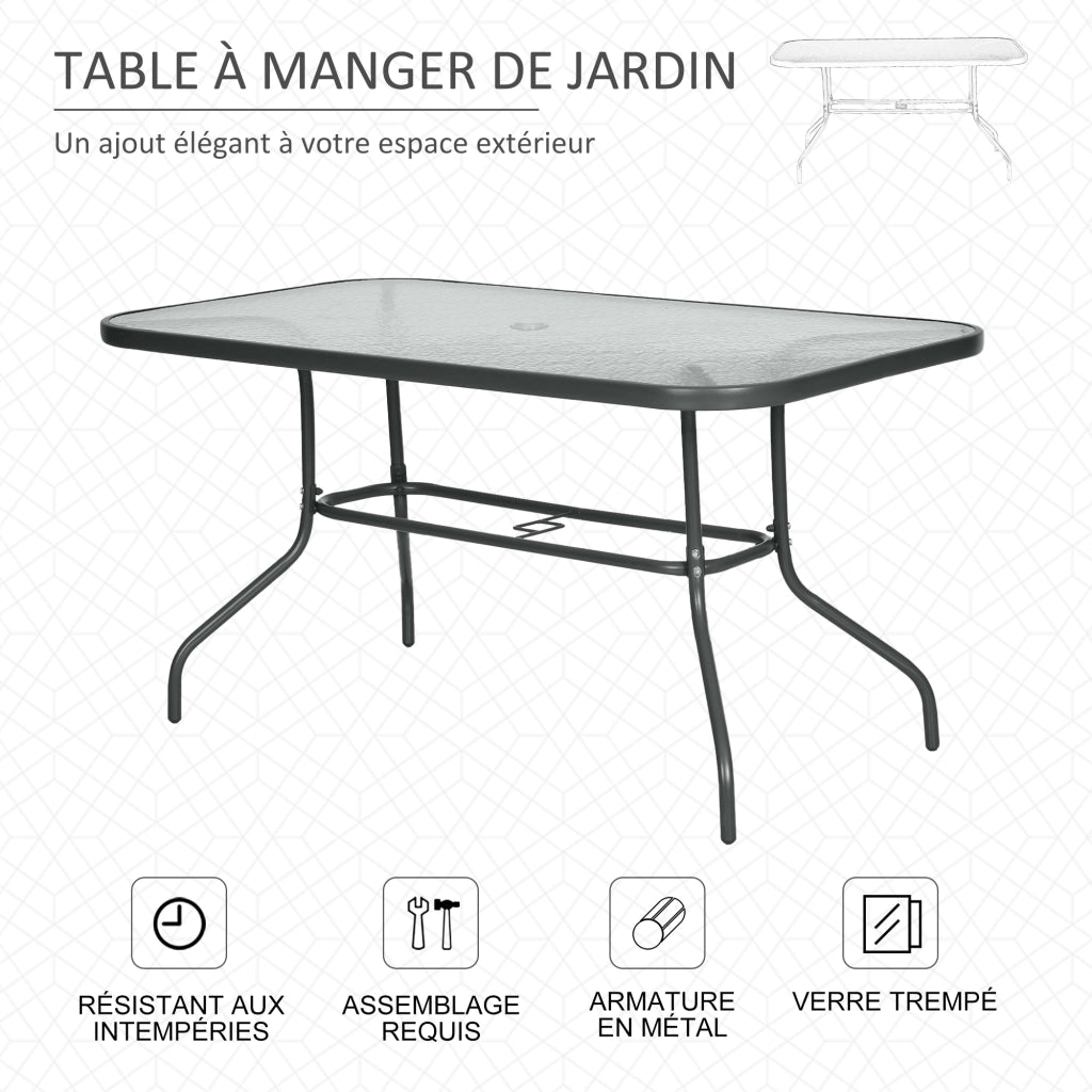 Tavolo da Giardino ¨C zephmum ¨C Grigio, Metallo, Vetro, 140x80x70 cm