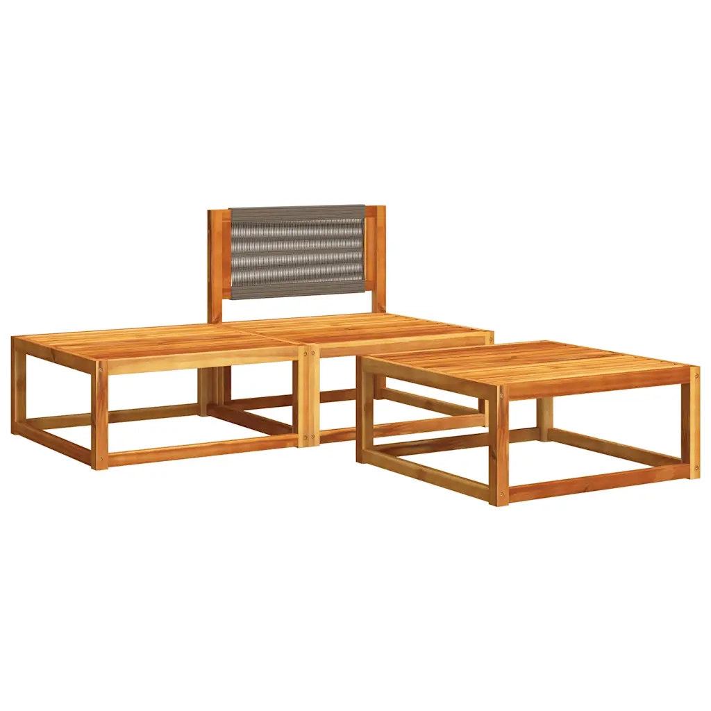 Set di divani da giardino 3 pz | Set Salotto da Giardino con cuscini in legno di acacia e corda