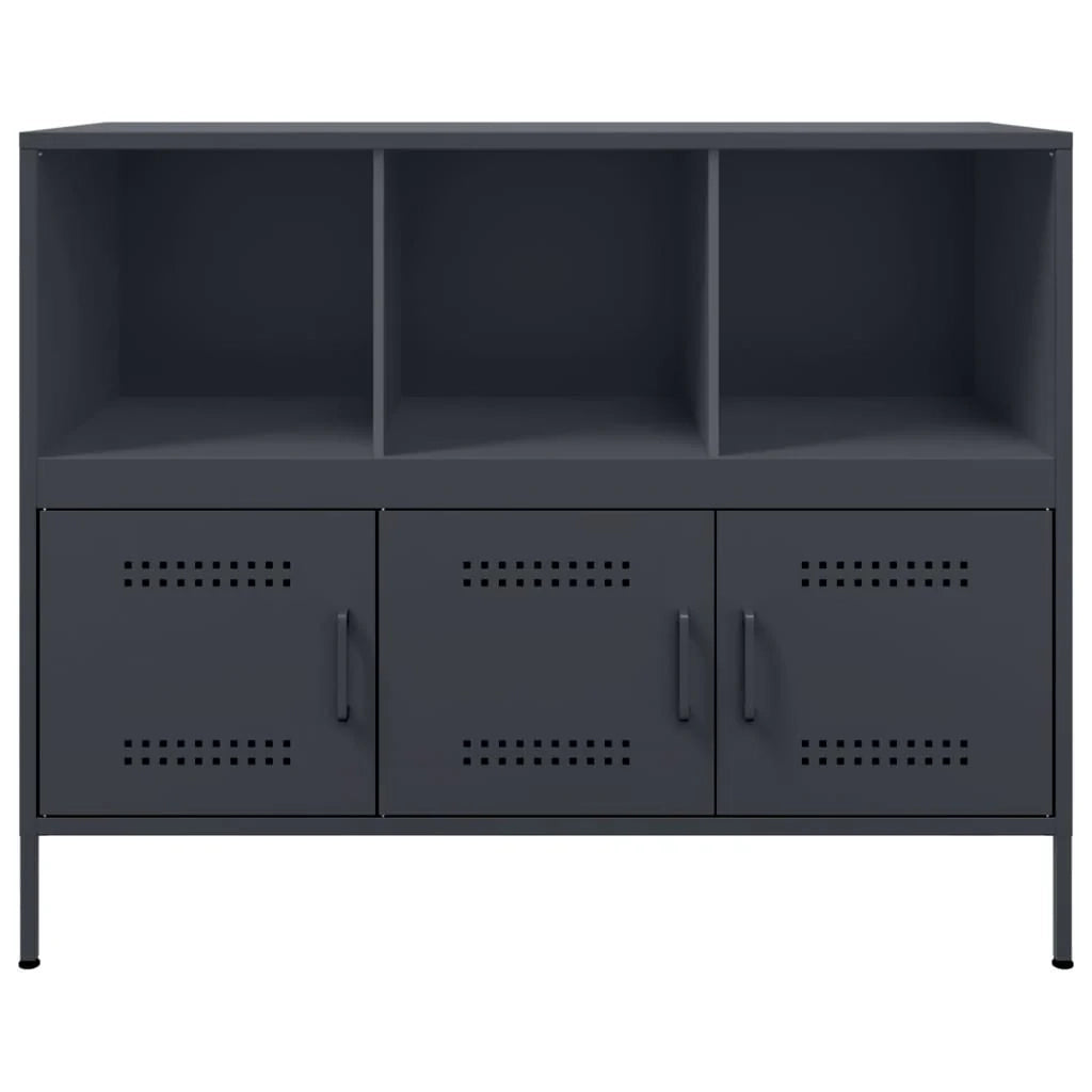 Credenza cassettiera armadio mobile contenitore organizer per cucina soggiorno salotto 100,5 x 39 x 79 cm acciaio antracite 02_0029687