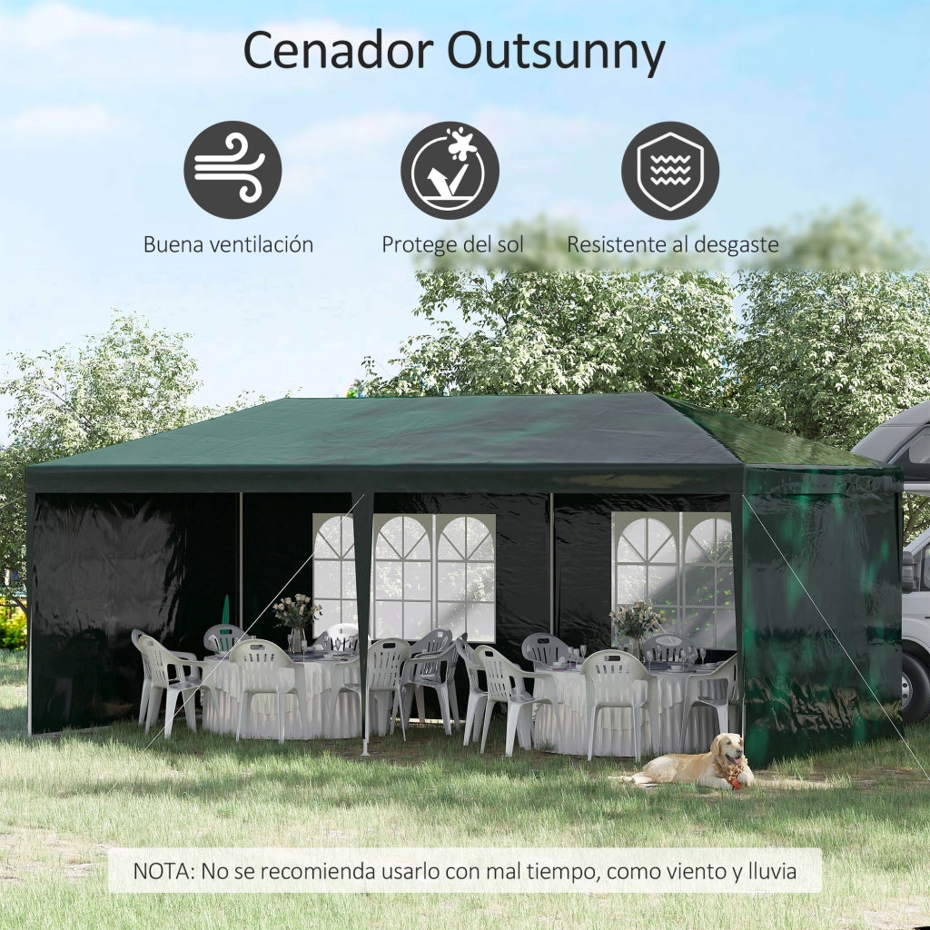 Tenda da giardino 6x3m con 4 pareti e 2 finestre ¨C zephmum ¨C Verde