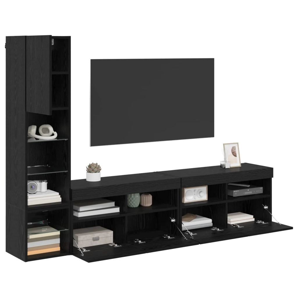 Mobile Porta TV 4 pz-Credenza per TV Rovere Nero Legno multistrato 597699