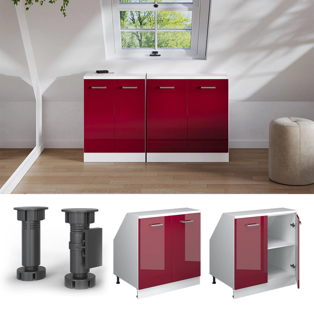 Mobile sottotetto Rion Rosso lucido/Bianco 80 x 83.8 cm con 2 porte, carcassa 60 cm profondità Vicco