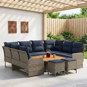 Set di Mobili con cuscino 8 pcs Grigio e Blu Navy Rattan in PE