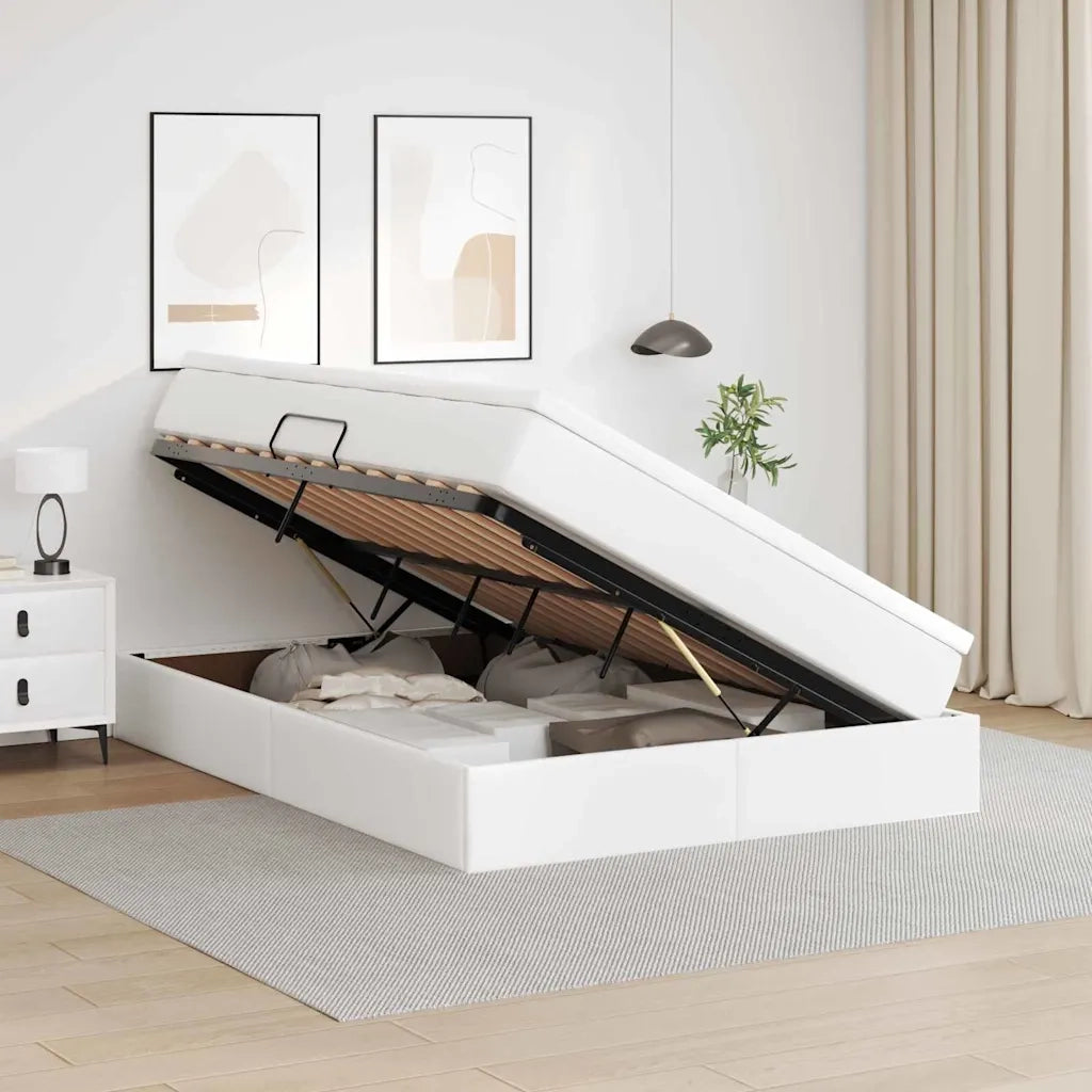 Letto con contenitore e materasso Bianco 140 x 200 cm