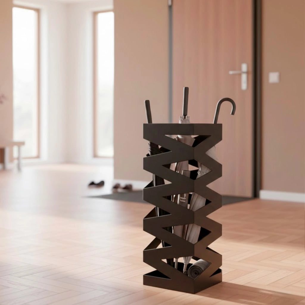 Portaombrelli In Acciaio Zincato Con Intarsi Decorativi Porta Ombrelli Design Moderno Vaschetta Scolapioggia Due Ganci Removibili Base Antiscivolo Per Ingresso Casa E Ufficio Nero Cm