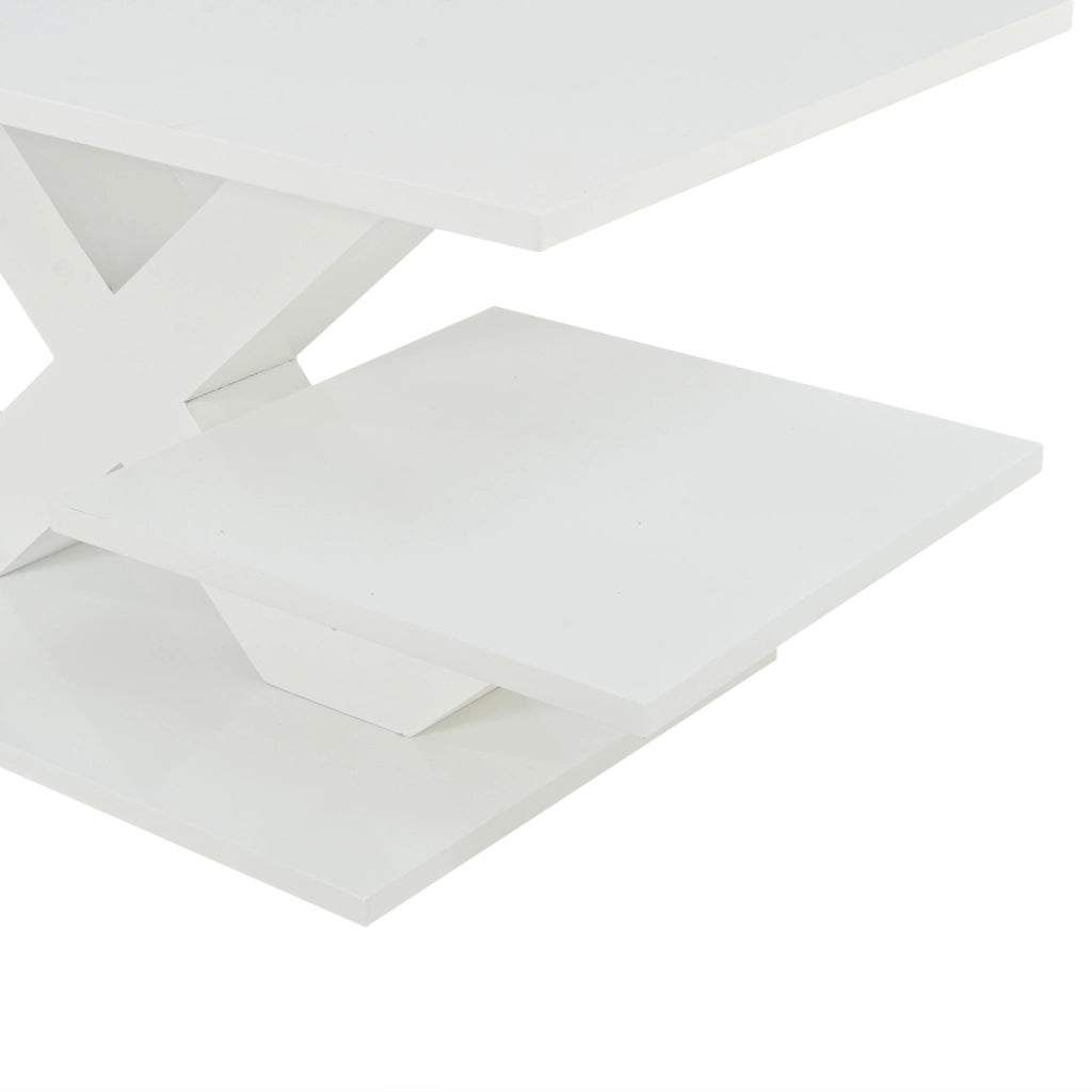 Tavolino da caffè rettangolare bianco lucido 100x48x45 cm in MDF con doppio ripiano