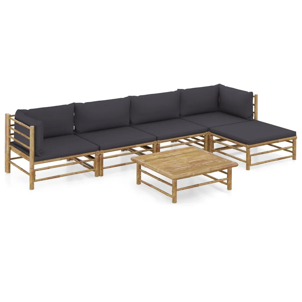 Set Divani da Giardino 6 pz con Cuscini Grigio Scuro in BambÃ¹ cod mxl 53004