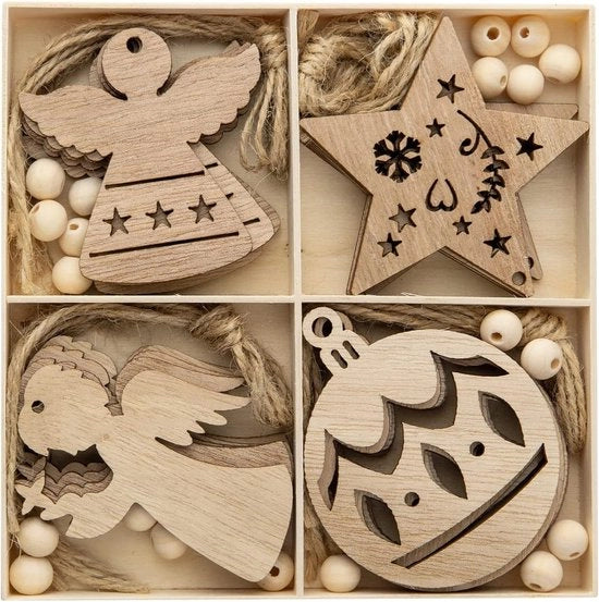 Set di decorazioni per albero di Natale in legno - 20 pezzi - Decorazioni per albero di Natale con hanger per corone di Natale