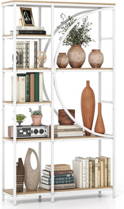 Libreria a Mezza Luna a 6 Livelli, 100 x 30 x 177 cm, con Struttura in Metallo e Ripiani Aperti, per Soggiorno e Ufficio