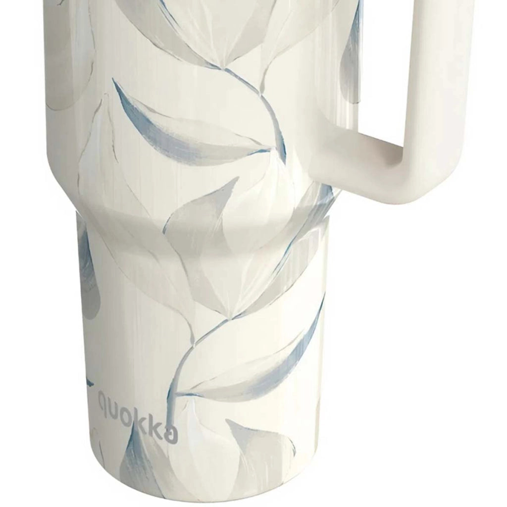 Bicchiere Termico 1200 ml con Cannuccia con Decorazione Fogliame Cotone Bianco Quokka