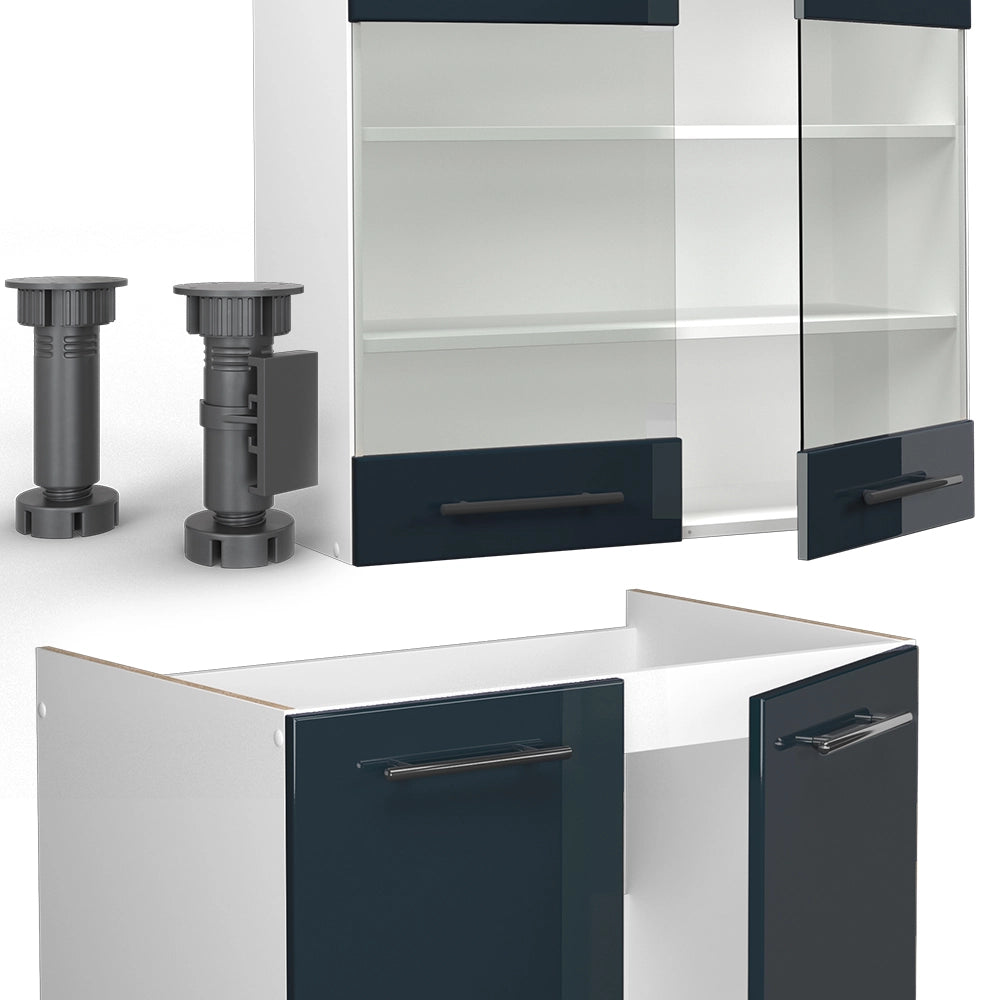 Mobile da cucina Fame-Line Blu scuro lucido/Bianco 235 cm, PL Antracite Vicco