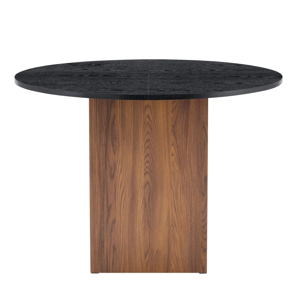 Tavolo da pranzo rotondo con vani aperti in MDF effetto noce e nero stile moderno per cucina e soggiorno diametro 100 cm