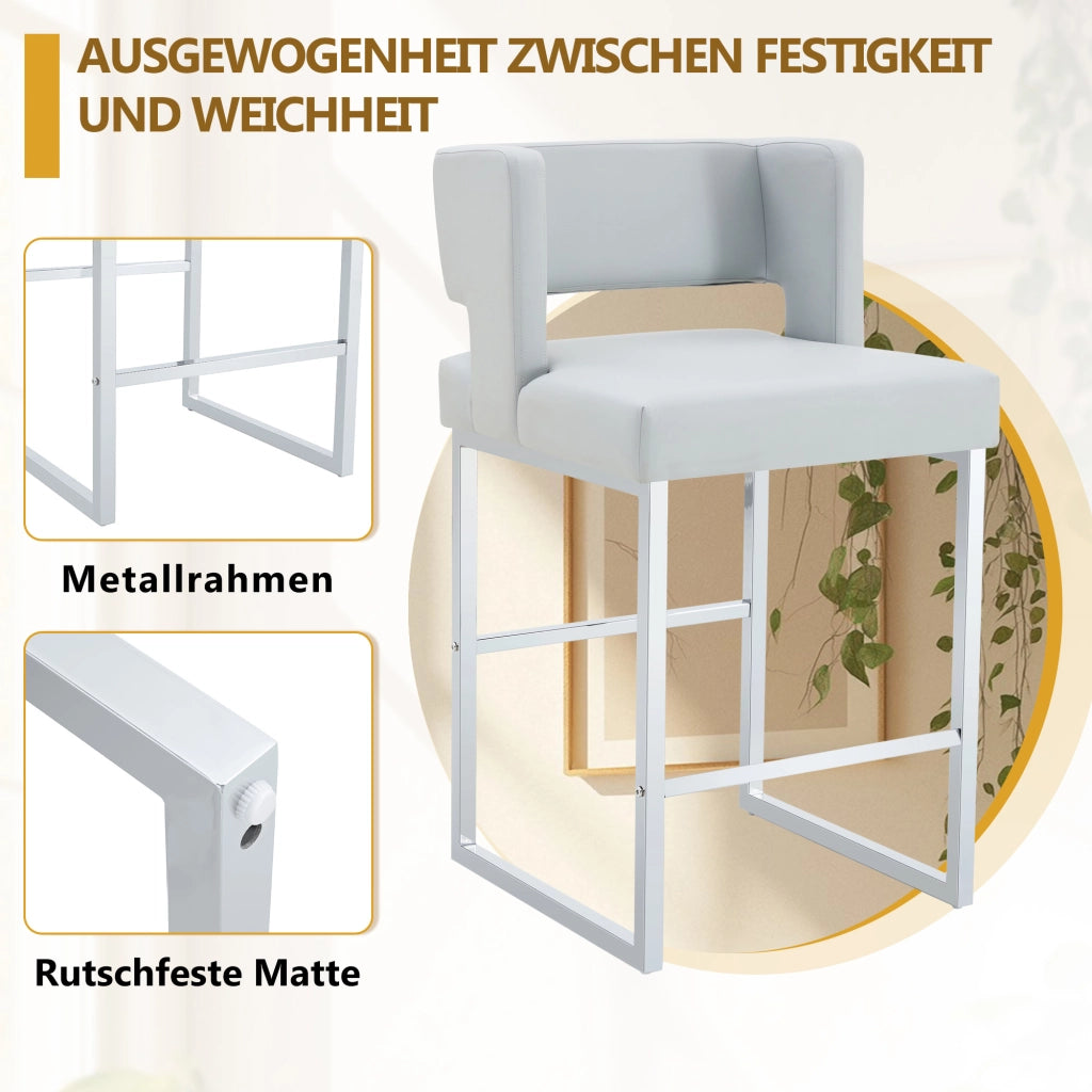 Sgabello da bar con seduta imbottita in PU e gambe in metallo, design nordico, facile da pulire, grigio chiaro 61 × 60,5 × 54 cm
