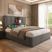Letto singolo imbottito 90x200 cm con ricarica USB-C, grigio