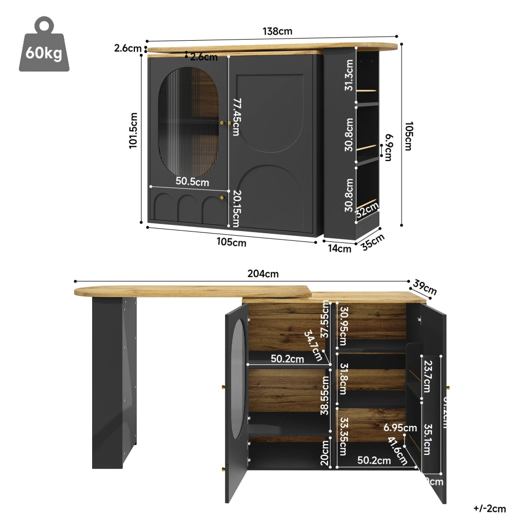 Isola cucina con piano girevole 360°, 3 ante, nero