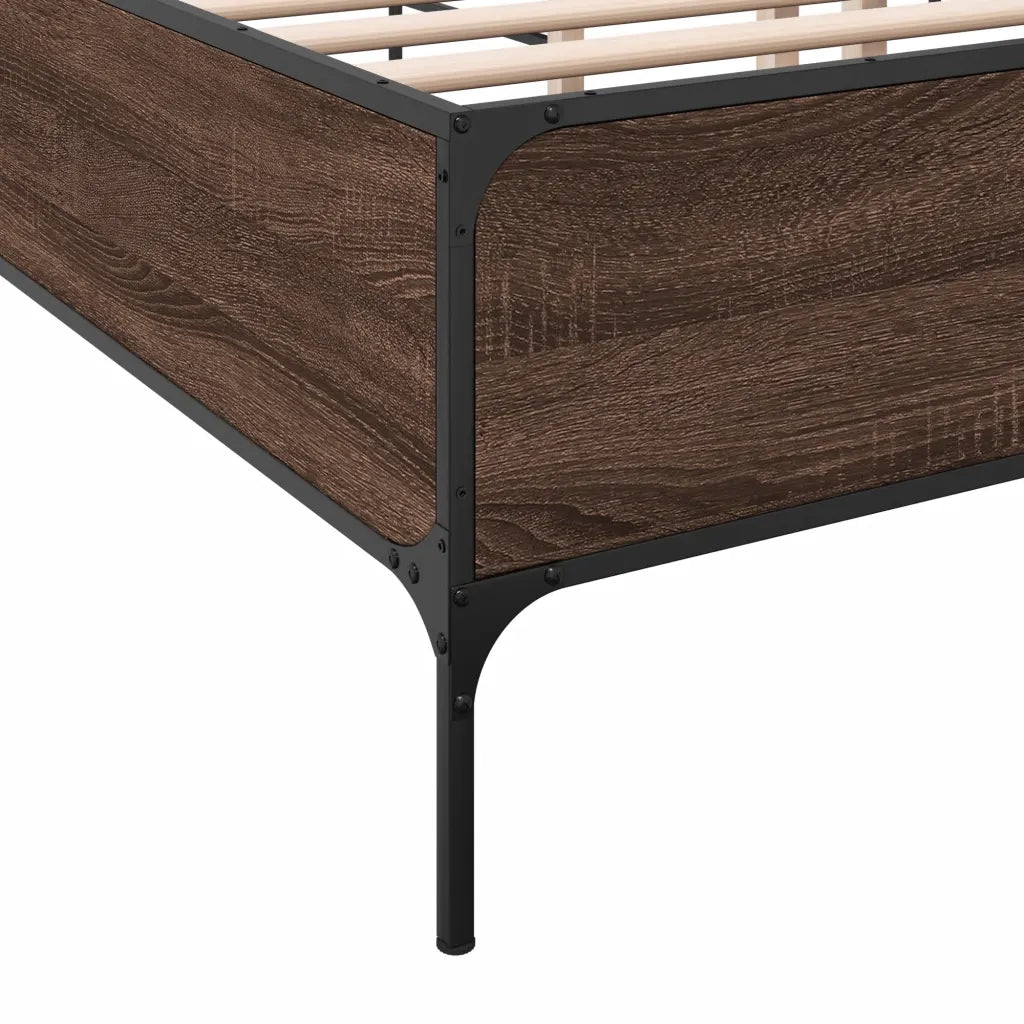 Letto matrimoniale | Letto per adulti | Giroletto Rovere Marrone 150x200cm in Legno Multistrato Metallo