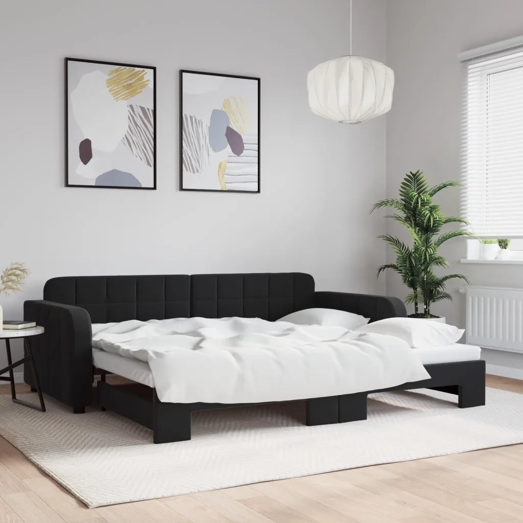 Divano Letto con Letto Estraibile-Sofa Letto-Daybed Nero 90x190 cm in Velluto 598700