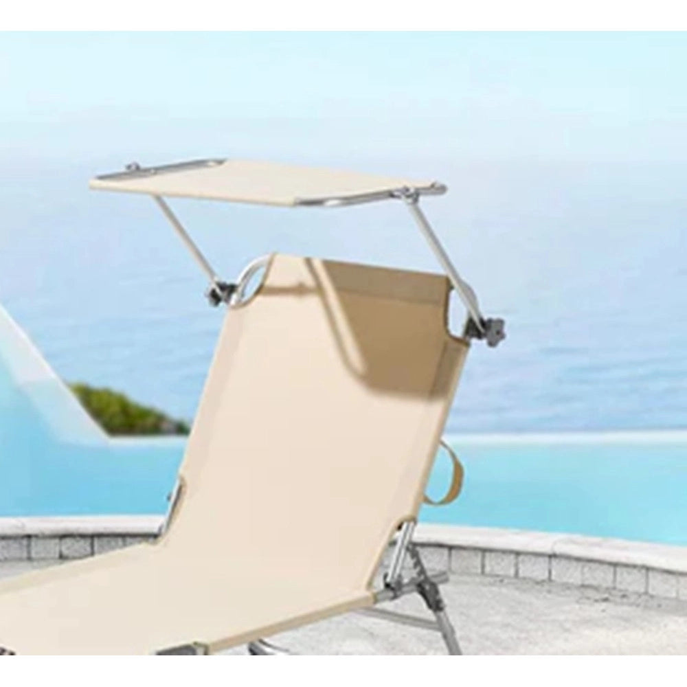 Trade Shop - Lettino Con Parasole In Textilene Tortora Mare Giardino Schienale Regolabile 281055 -
