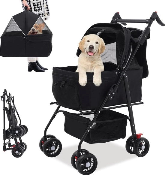 Carrello per animali pieghevole 3 in 1 fino a 20 kg - adatto per cani e gatti - con finestra a rete e contenitore per acqua. Carrello per animali