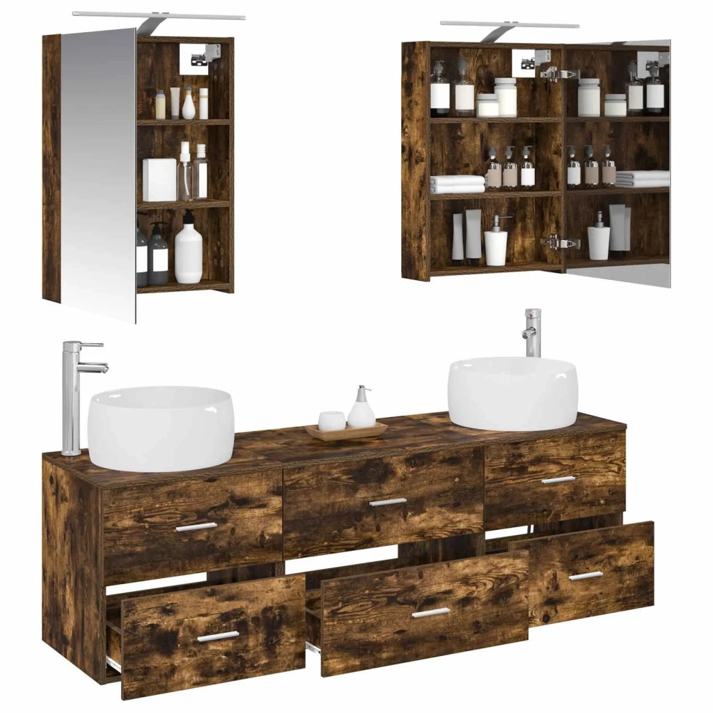 Set di mobili per il bagno 5 pcs Rovere Fumo 3406995